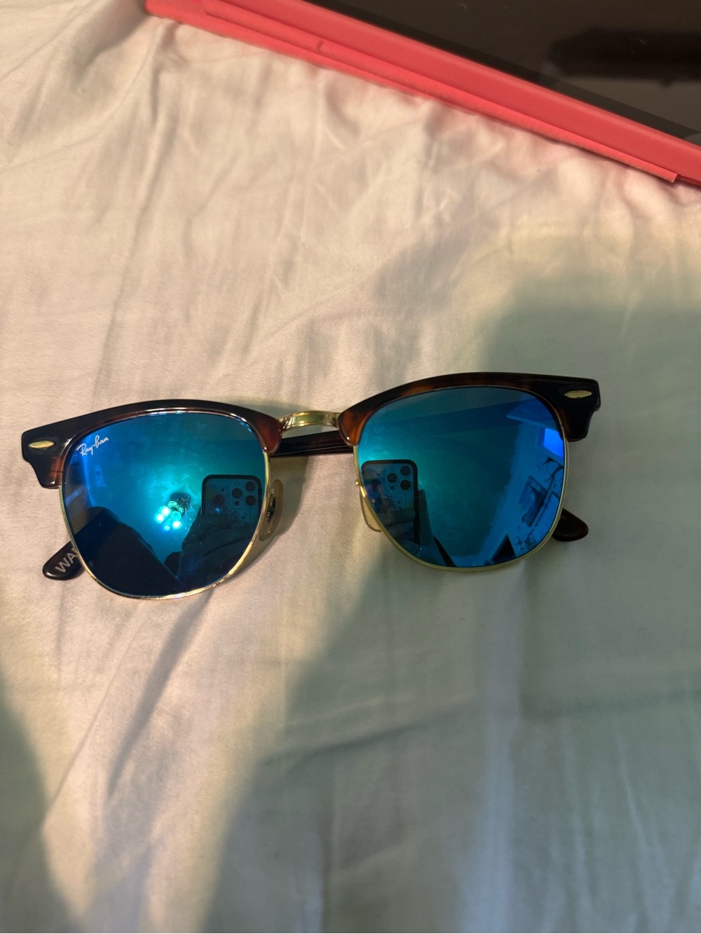 Ray-Ban Clubmaster Sunglasses - Blue Mirror Lenses, Tortoise Frame